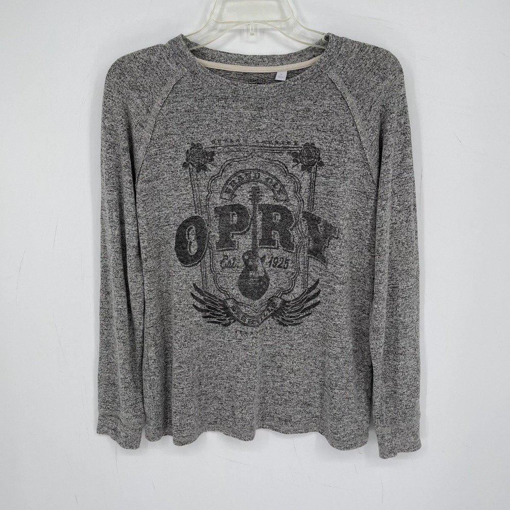 Grand Ole Opry Women's Gray Graphic Raglan Stretch Long Sleeve T-Shirt Size L